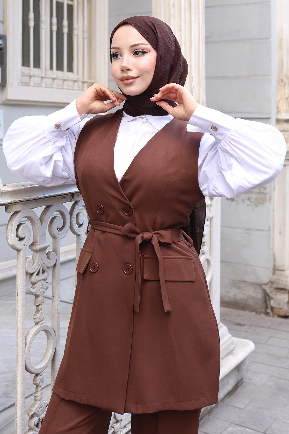 Kemer Detaylı İkili Takım Kahverengi 19232