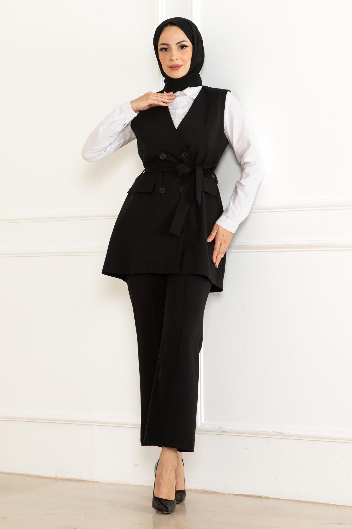 Kemer Detaylı İkili Takım Siyah 19232