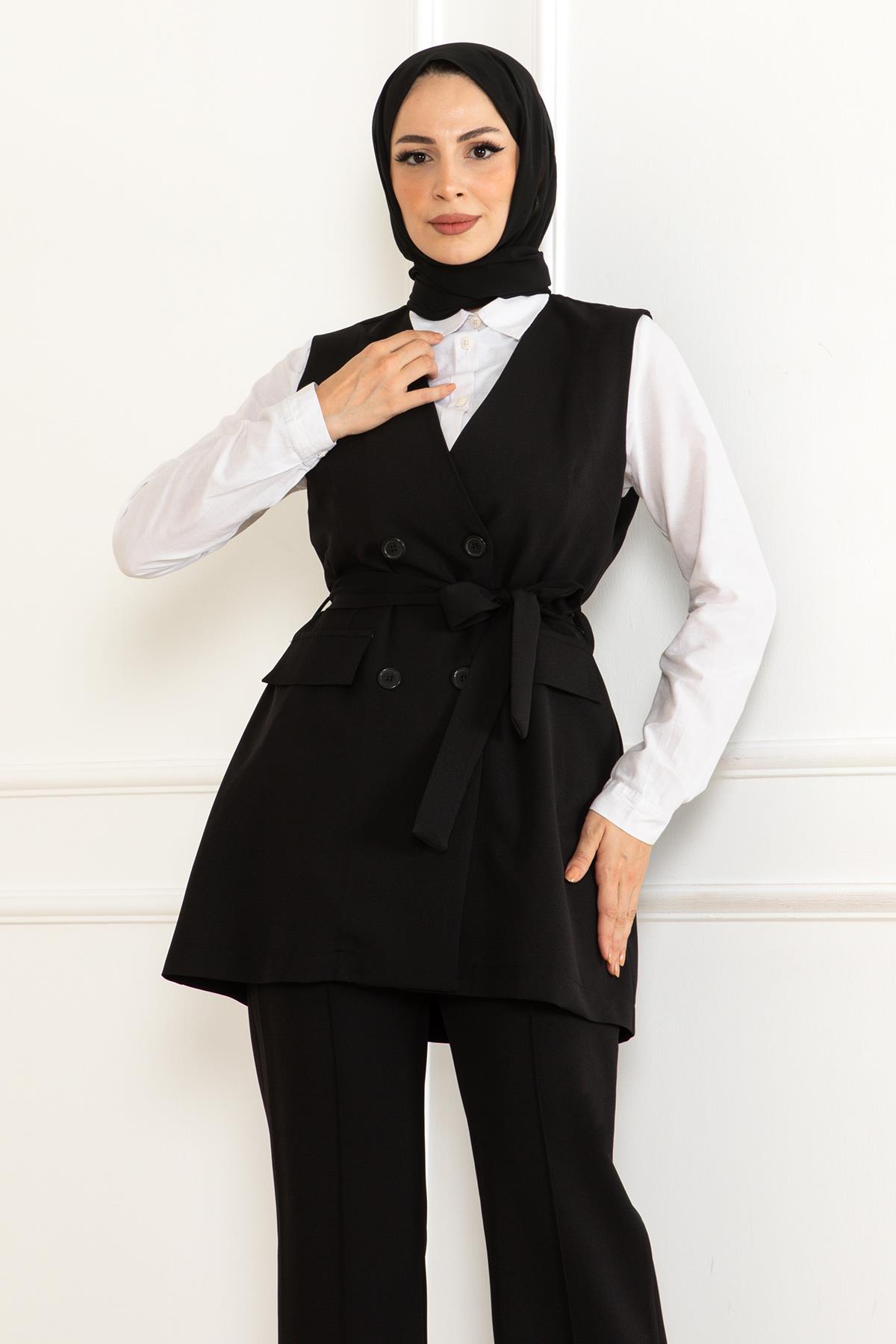 Kemer Detaylı İkili Takım Siyah 19232