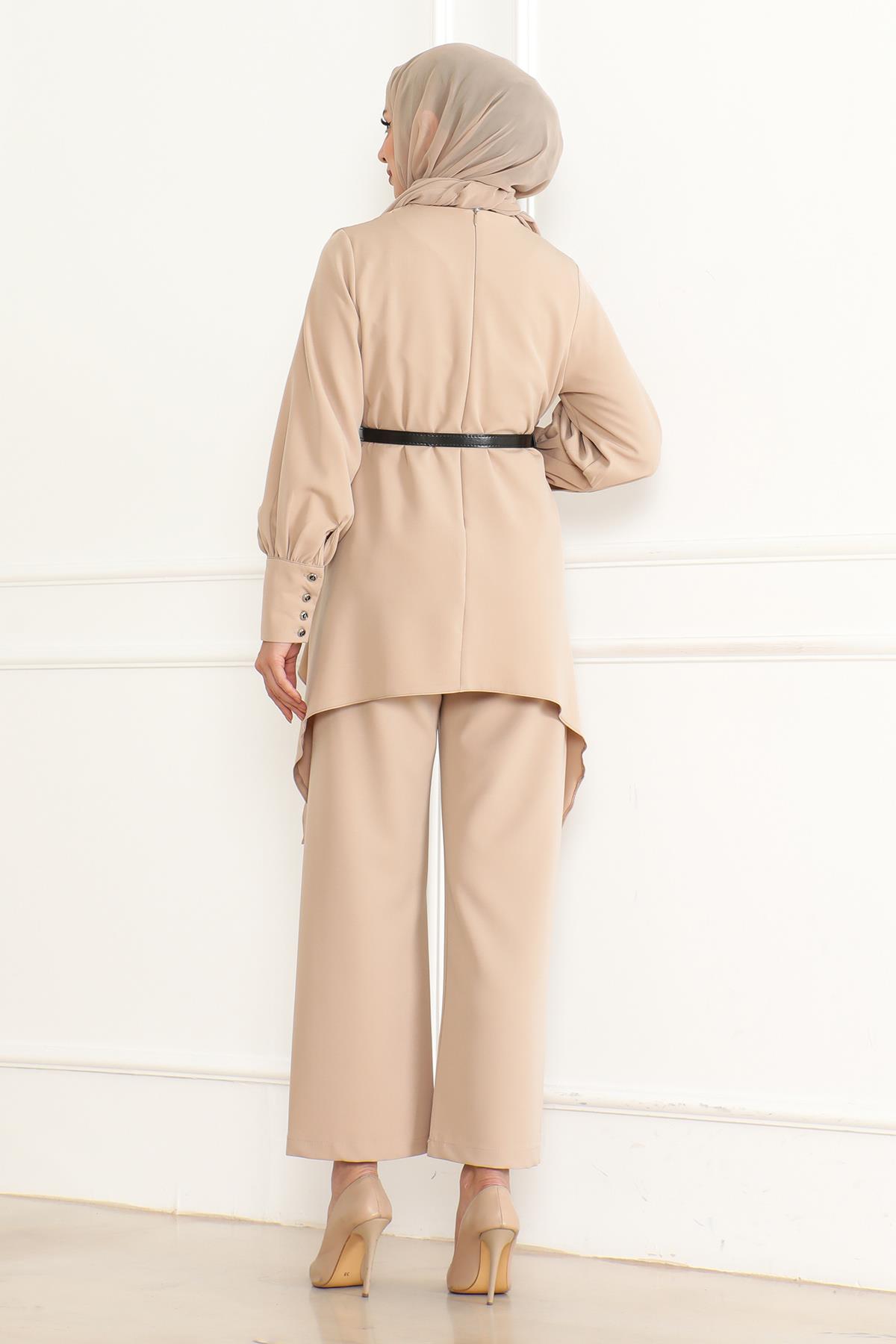 Kemer Detaylı Takım Bej Bej MSW19001-5