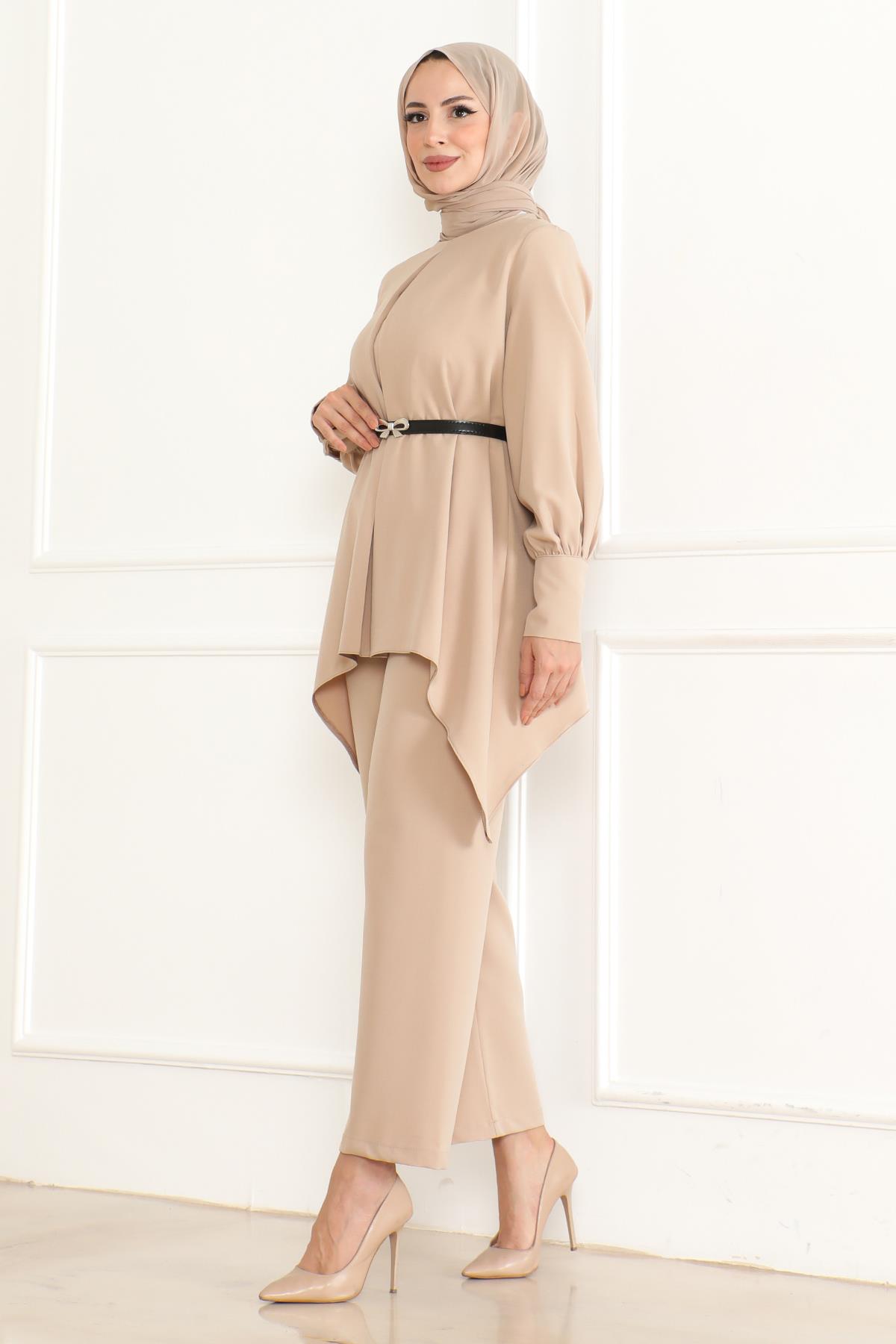 Kemer Detaylı Takım Bej Bej MSW19001-5