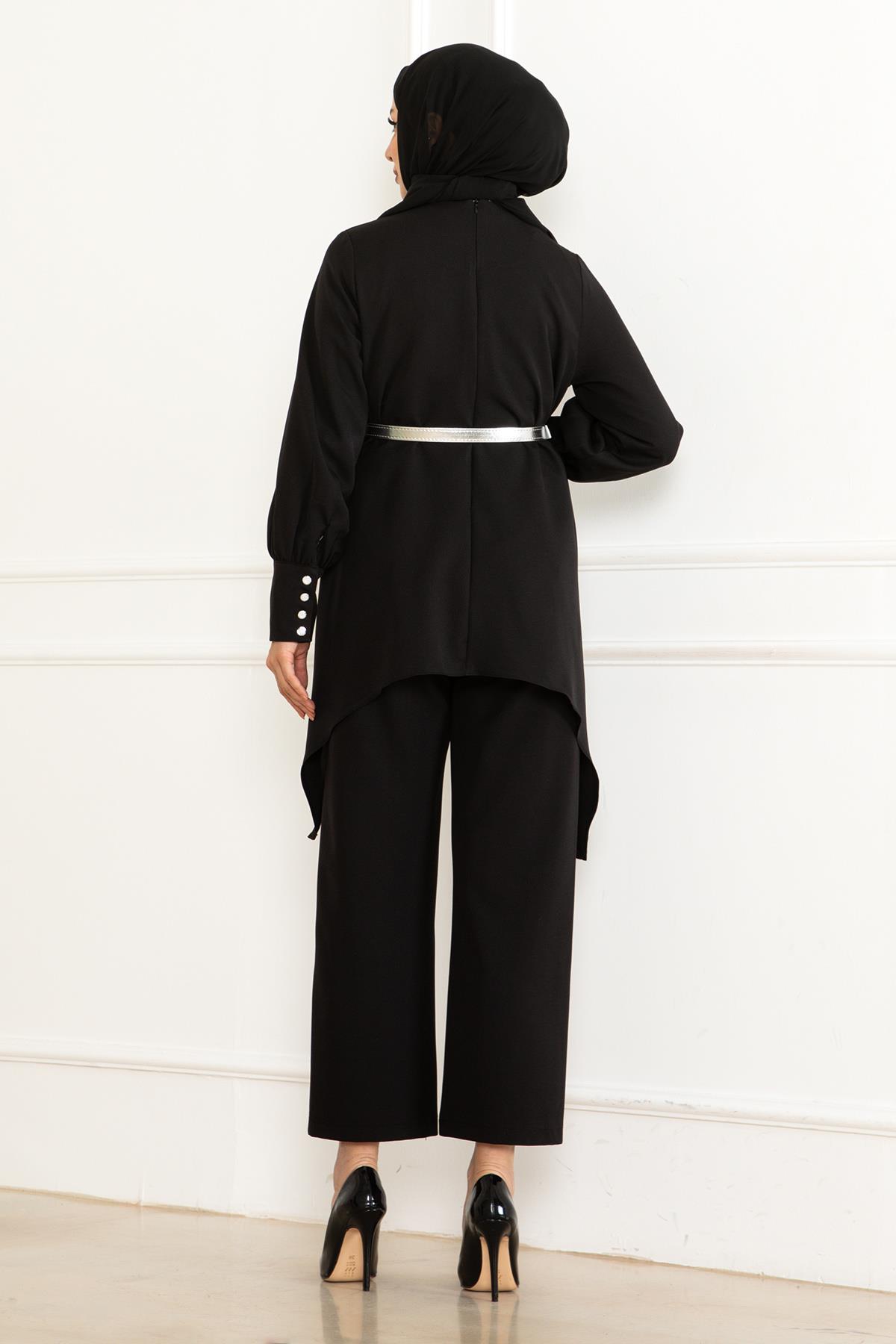 Kemer Detaylı Takım Siyah Siyah MSW19001-1