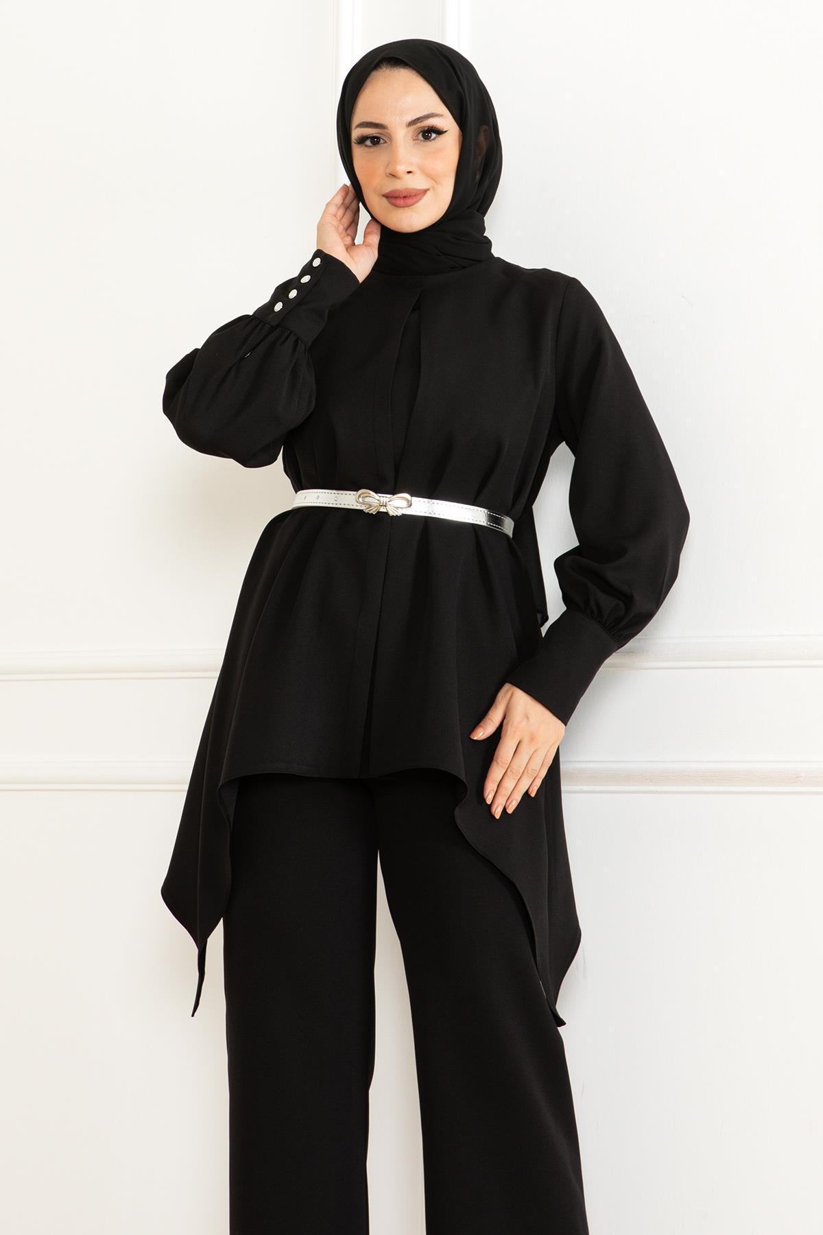 Kemer Detaylı Takım Siyah Siyah MSW19001-1
