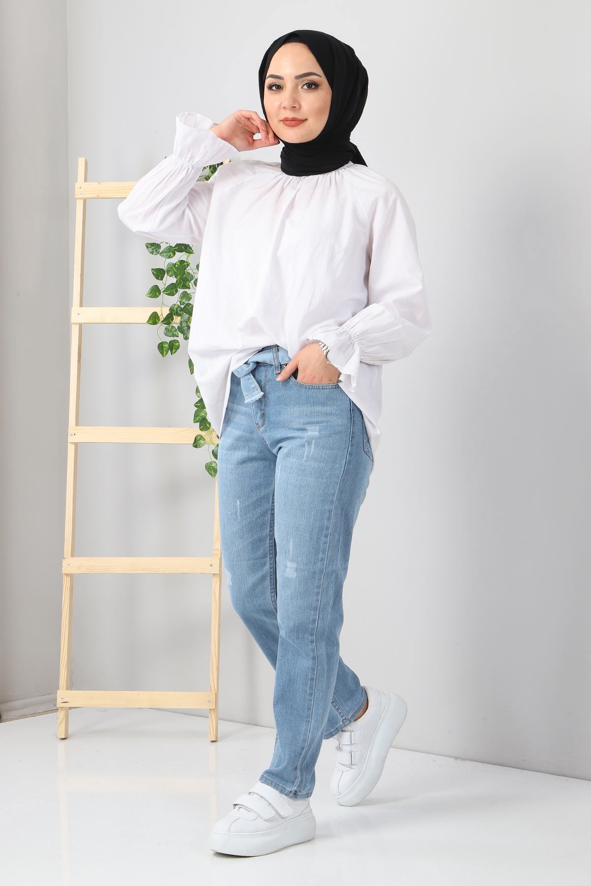 Kemerli Boyfriend Büyük Beden Kot Pantolon Açık Kot 6007