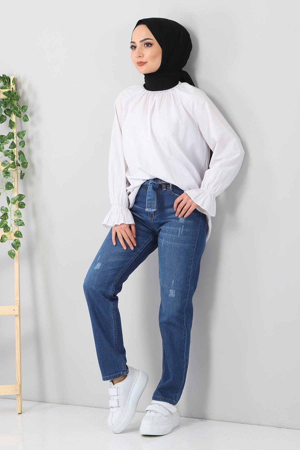 Kemerli Boyfriend Büyük Beden Kot Pantolon Koyu Kot 6007