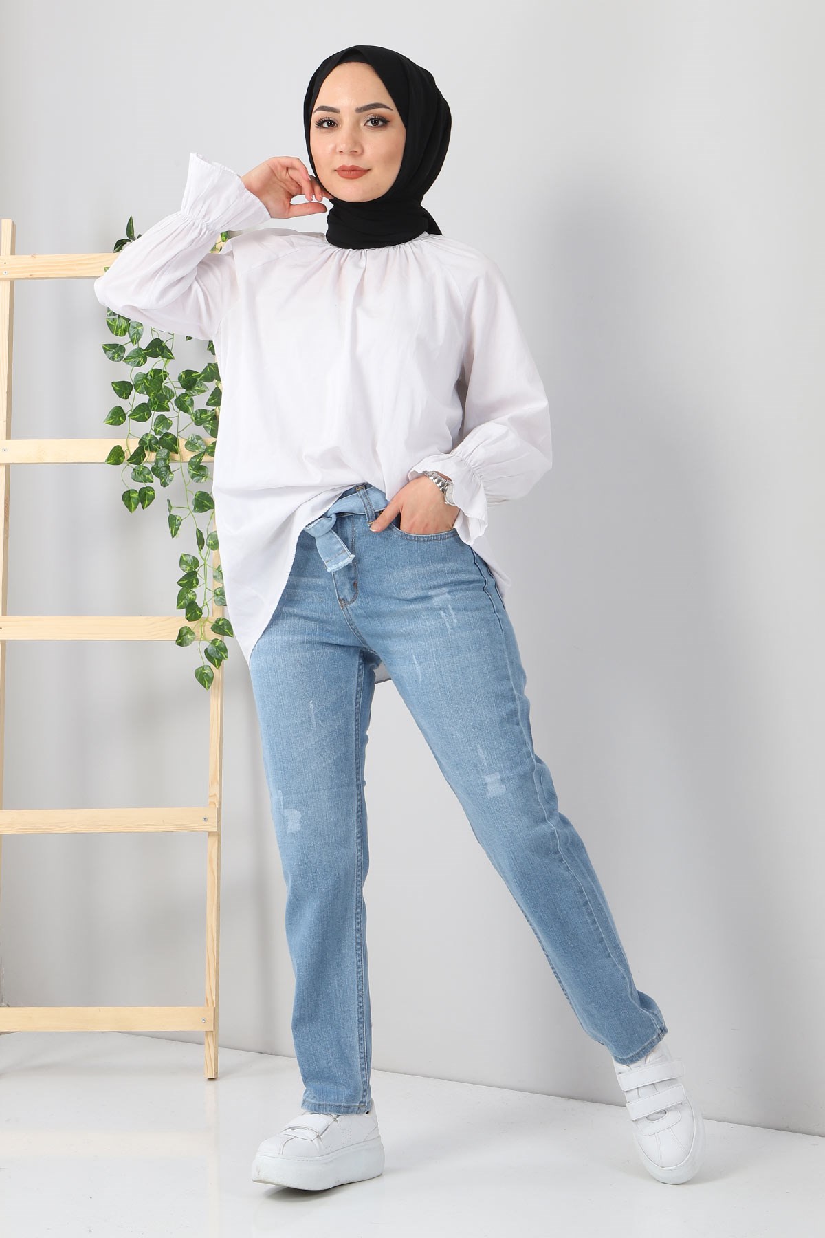 Kemerli Boyfriend Büyük Beden Kot Pantolon Açık Kot 6007