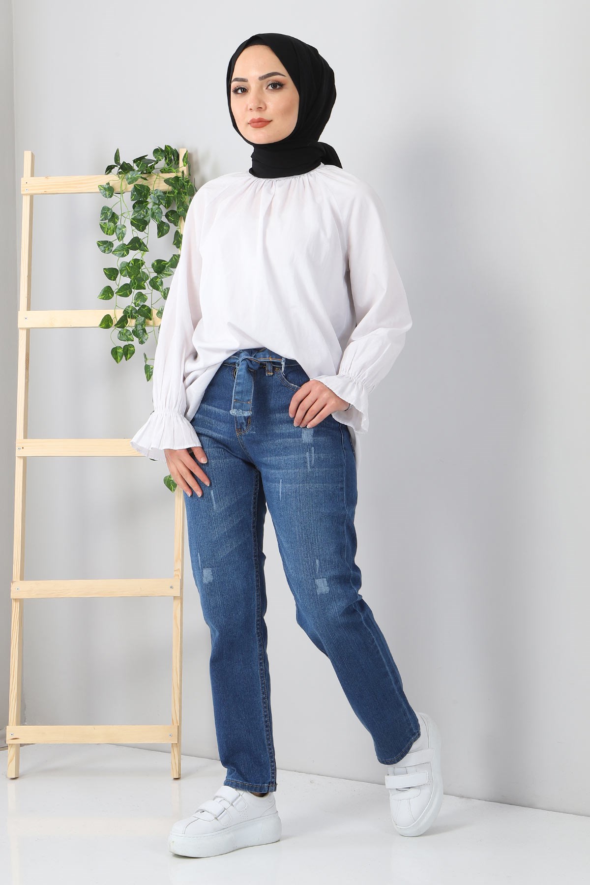 Kemerli Boyfriend Büyük Beden Kot Pantolon Koyu Kot 6007
