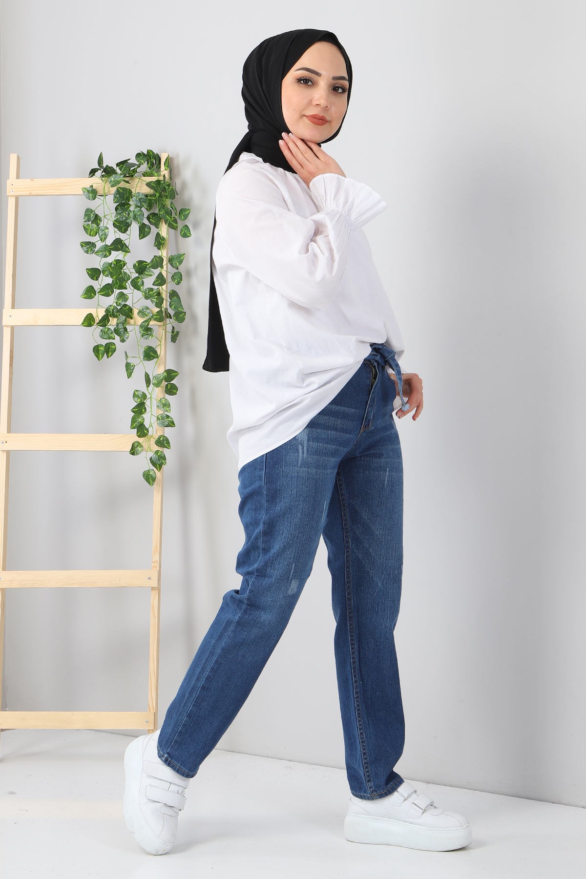 Kemerli Boyfriend Büyük Beden Kot Pantolon Koyu Kot 6007