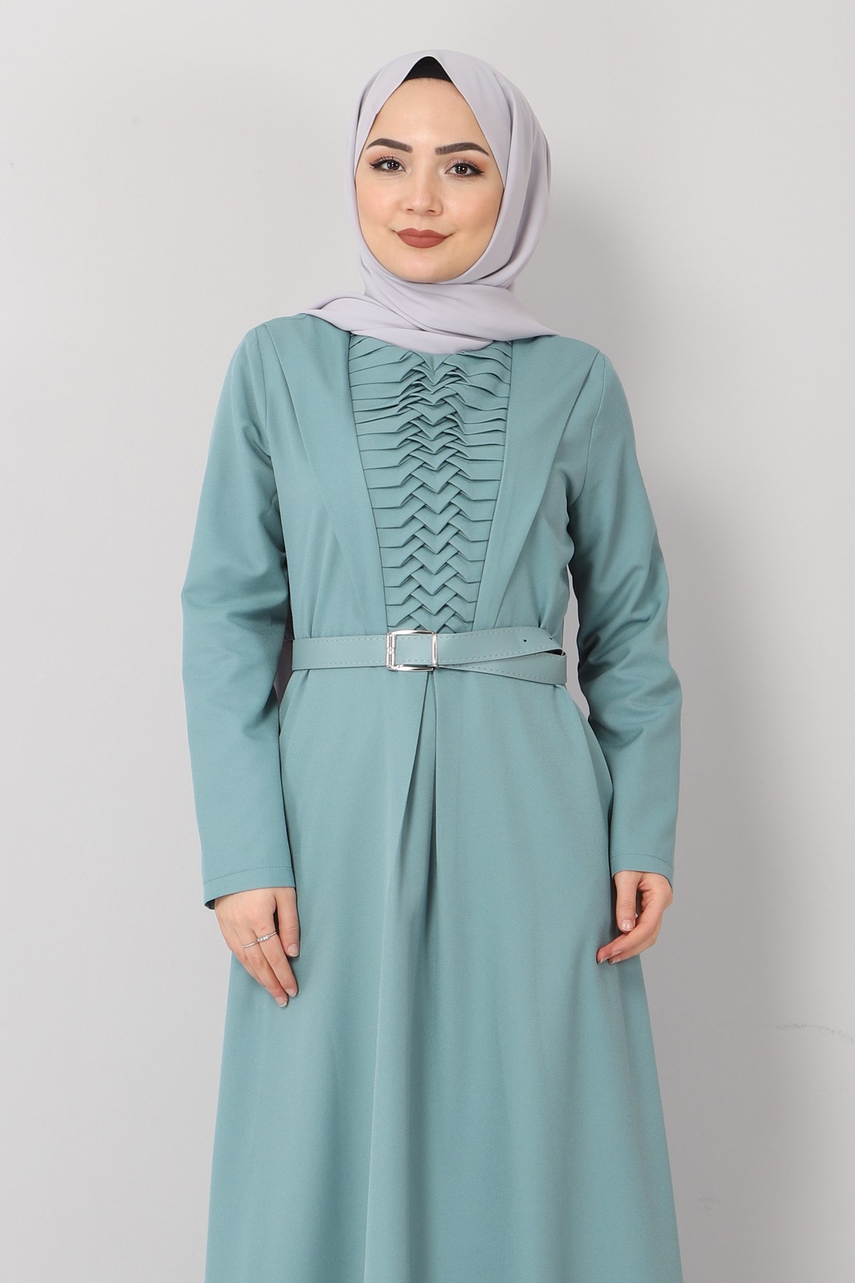 Kemerli Drapeli Elbise Mint 9910