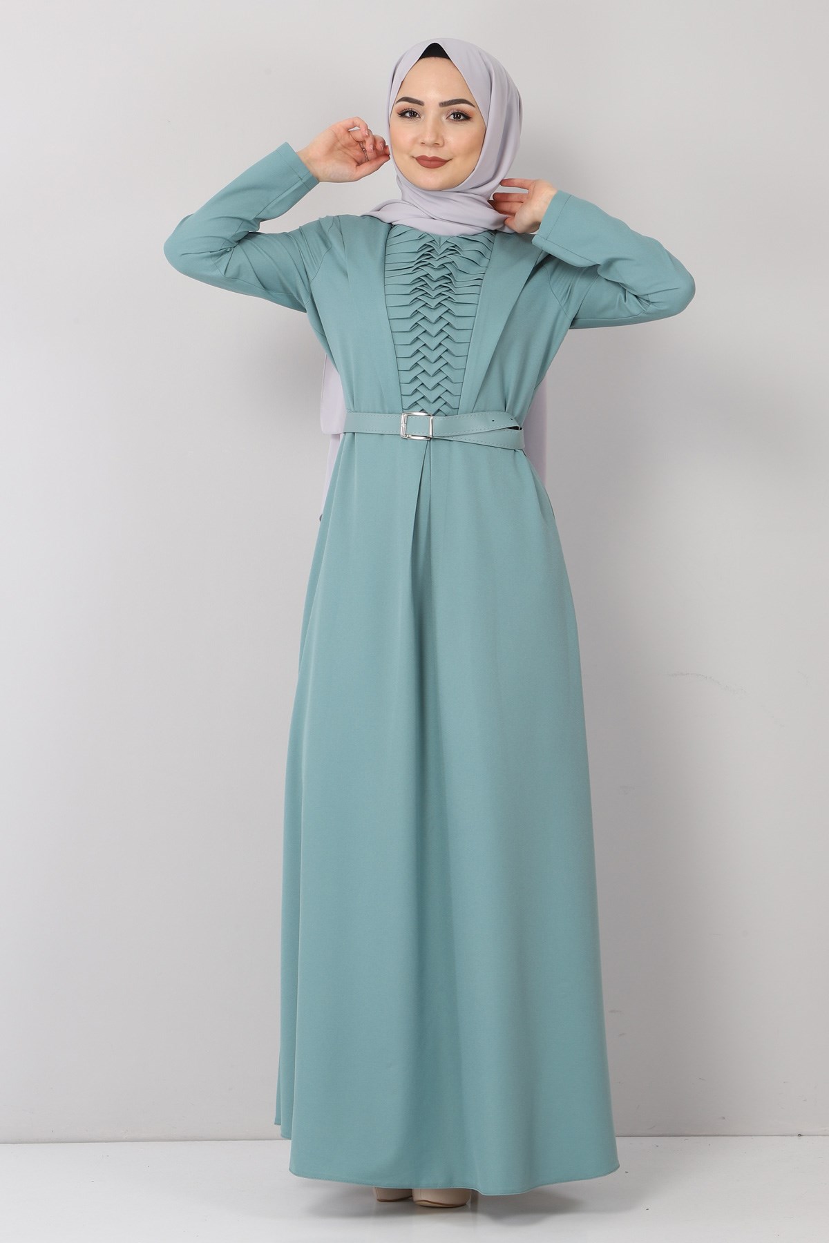 Kemerli Drapeli Elbise Mint 9910