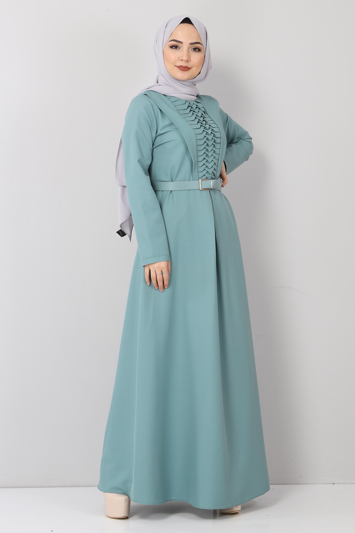 Kemerli Drapeli Elbise Mint 9910