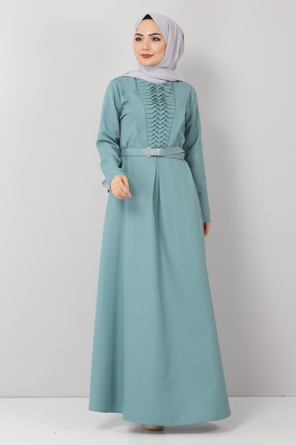 Kemerli Drapeli Elbise Mint 9910