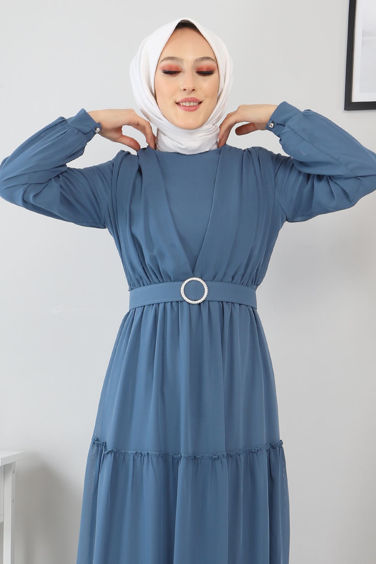 Kemerli Şifon Elbise Bebe Mavisi 12700