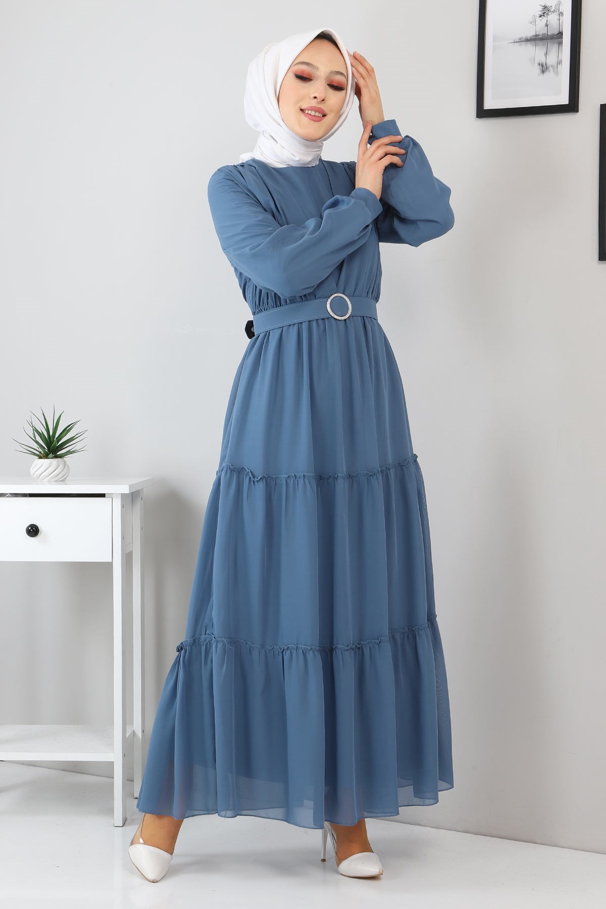 Kemerli Şifon Elbise Bebe Mavisi 12700