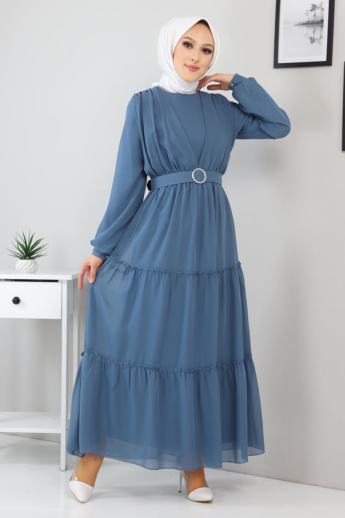 Kemerli Şifon Elbise Bebe Mavisi 12700