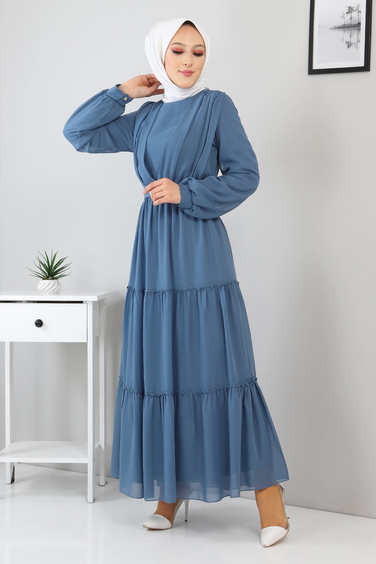 Kemerli Şifon Elbise Bebe Mavisi 12700