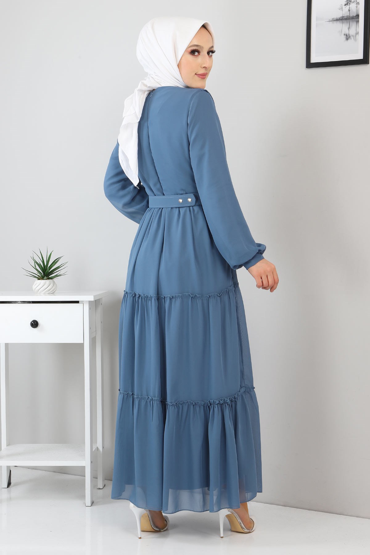 Kemerli Şifon Elbise Bebe Mavisi 12700
