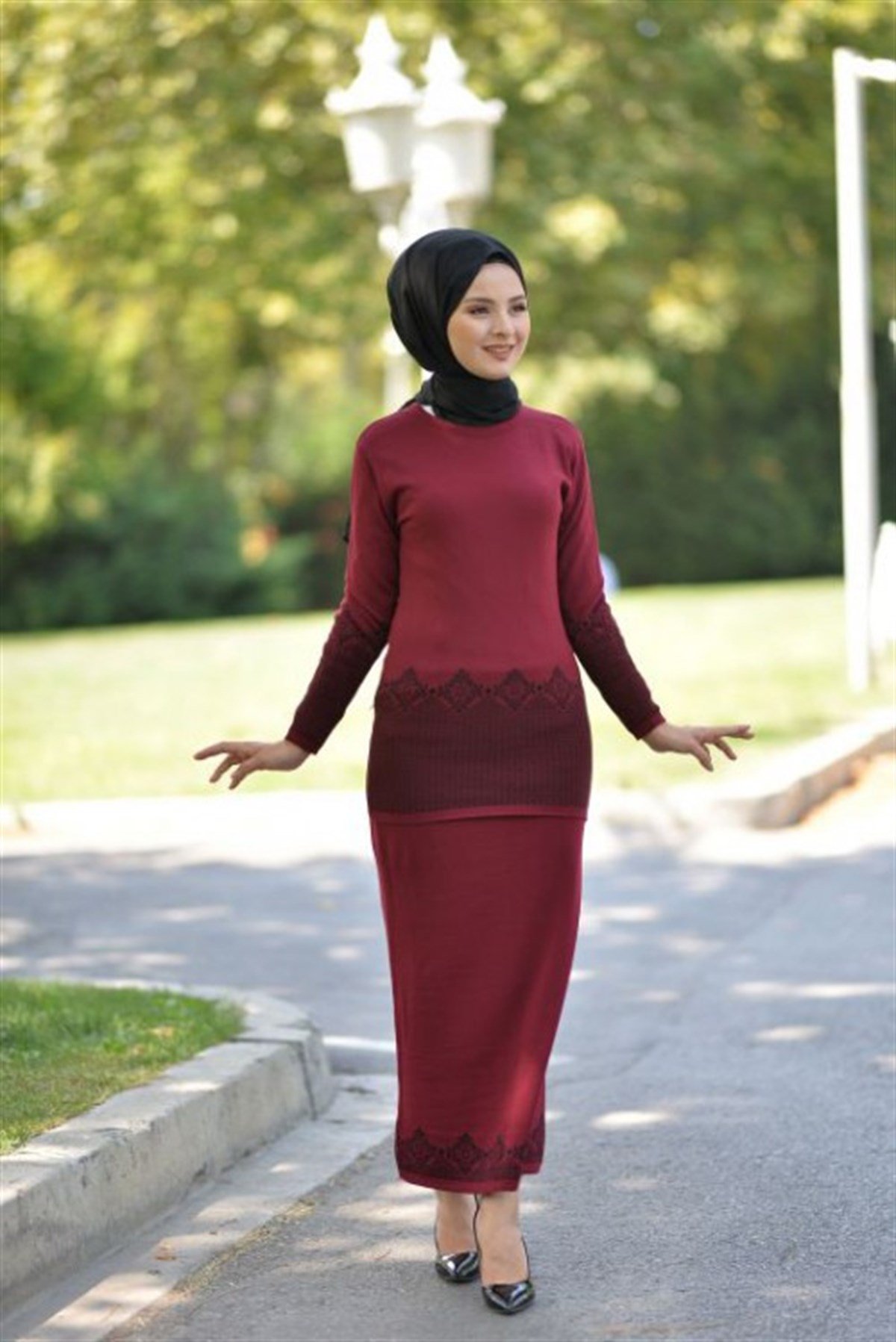 Kemerli Triko Kombin Bordo Bordo 2269-5