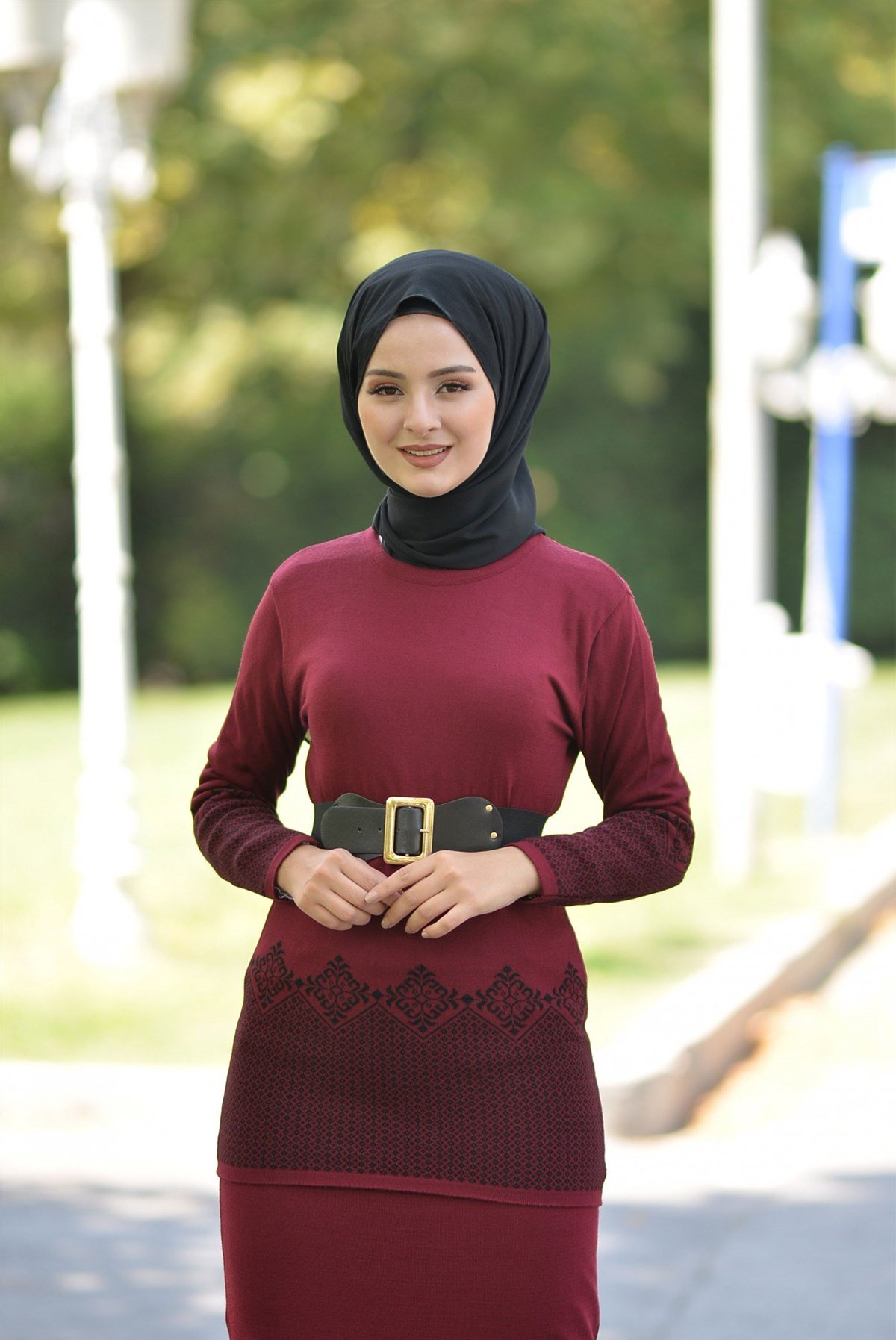 Kemerli Triko Kombin Bordo Bordo 2269-5