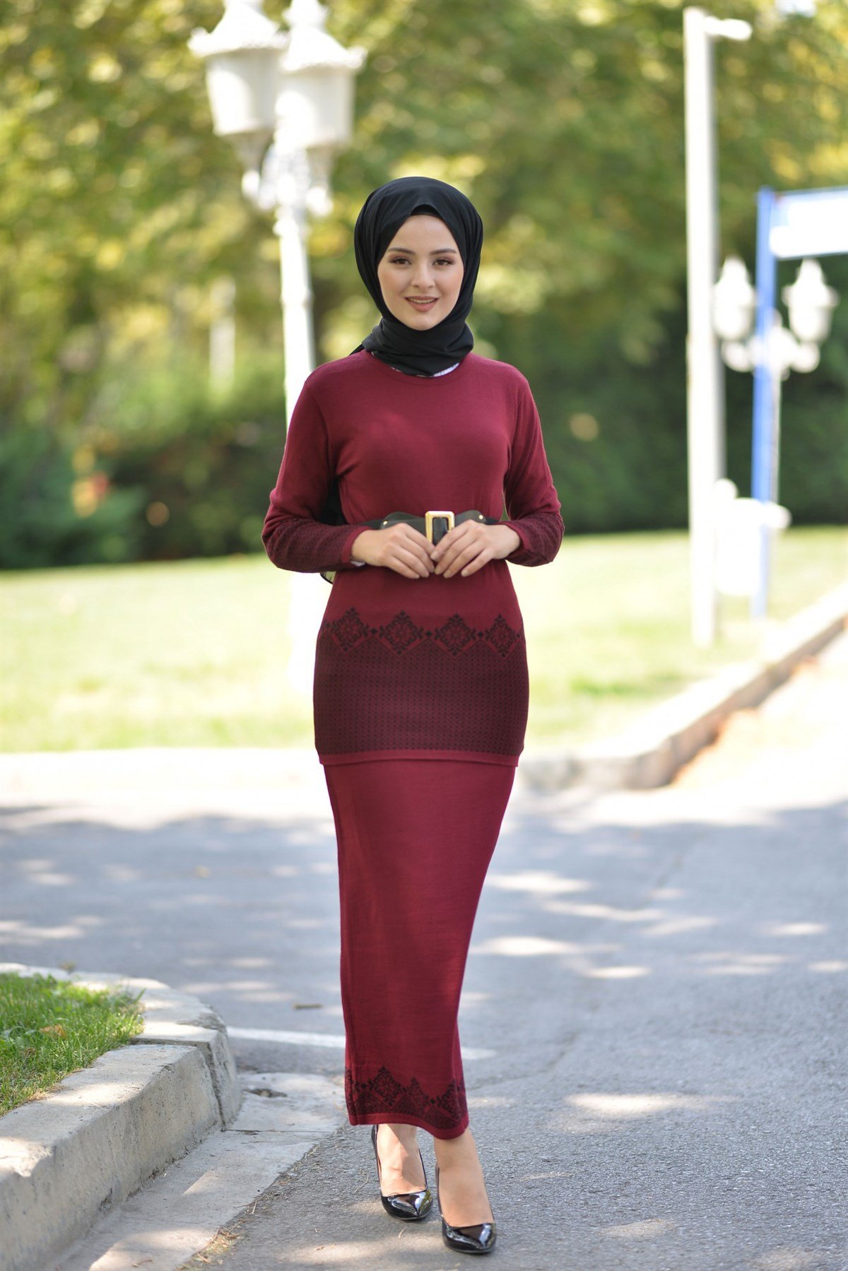 Kemerli Triko Kombin Bordo Bordo 2269-5