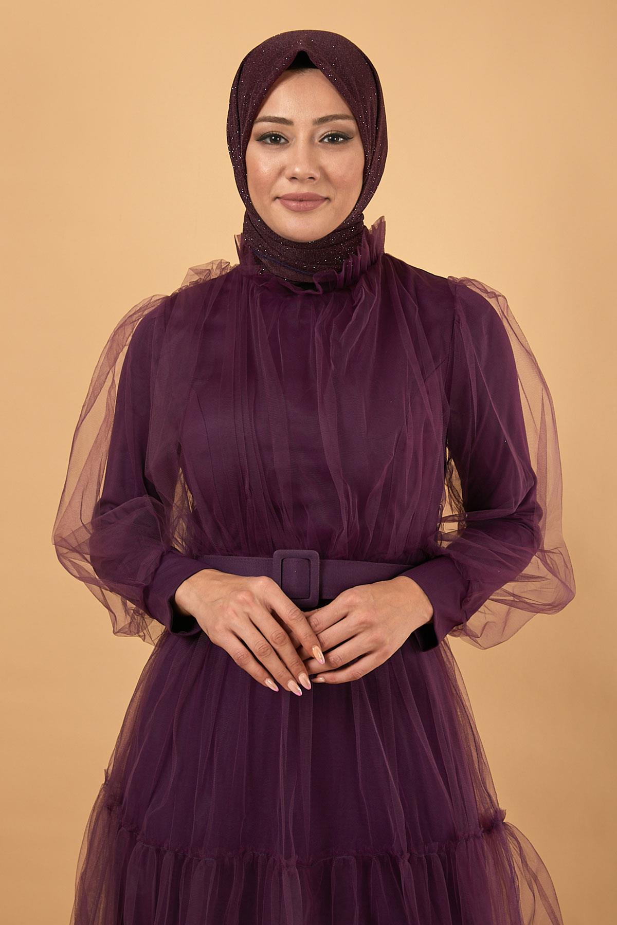 Kemerli Tül Abiye Mürdüm 12217