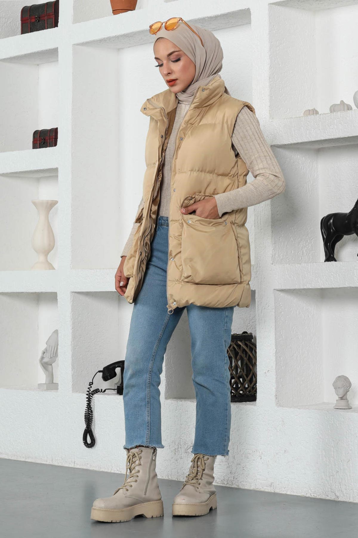 Körüklü Şişme Yelek Krem 9470