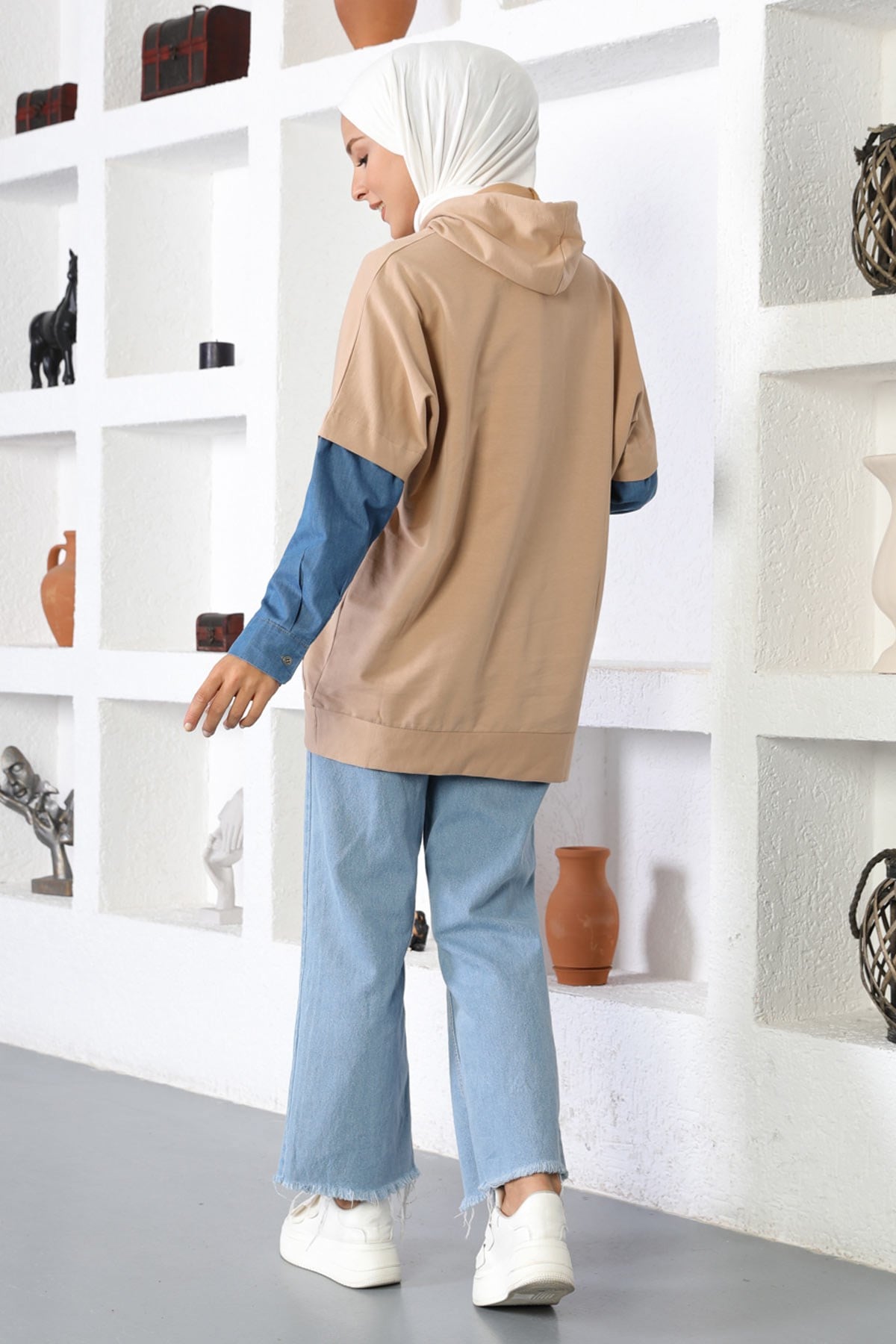 Kot Detaylı Sweatshirt Vizon 6041