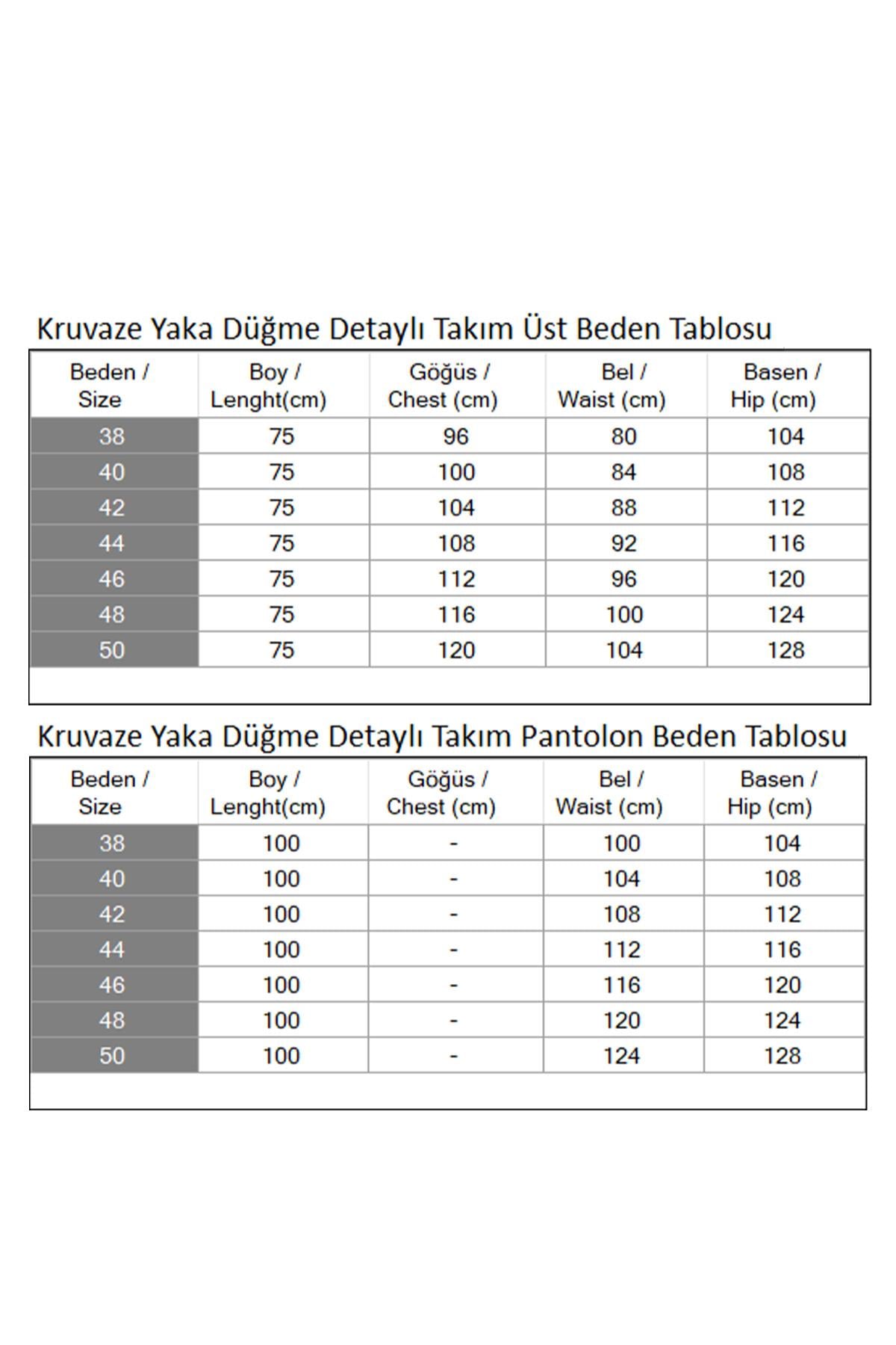 Kruvaze Yaka Düğme Detaylı Takım İndigo 19297