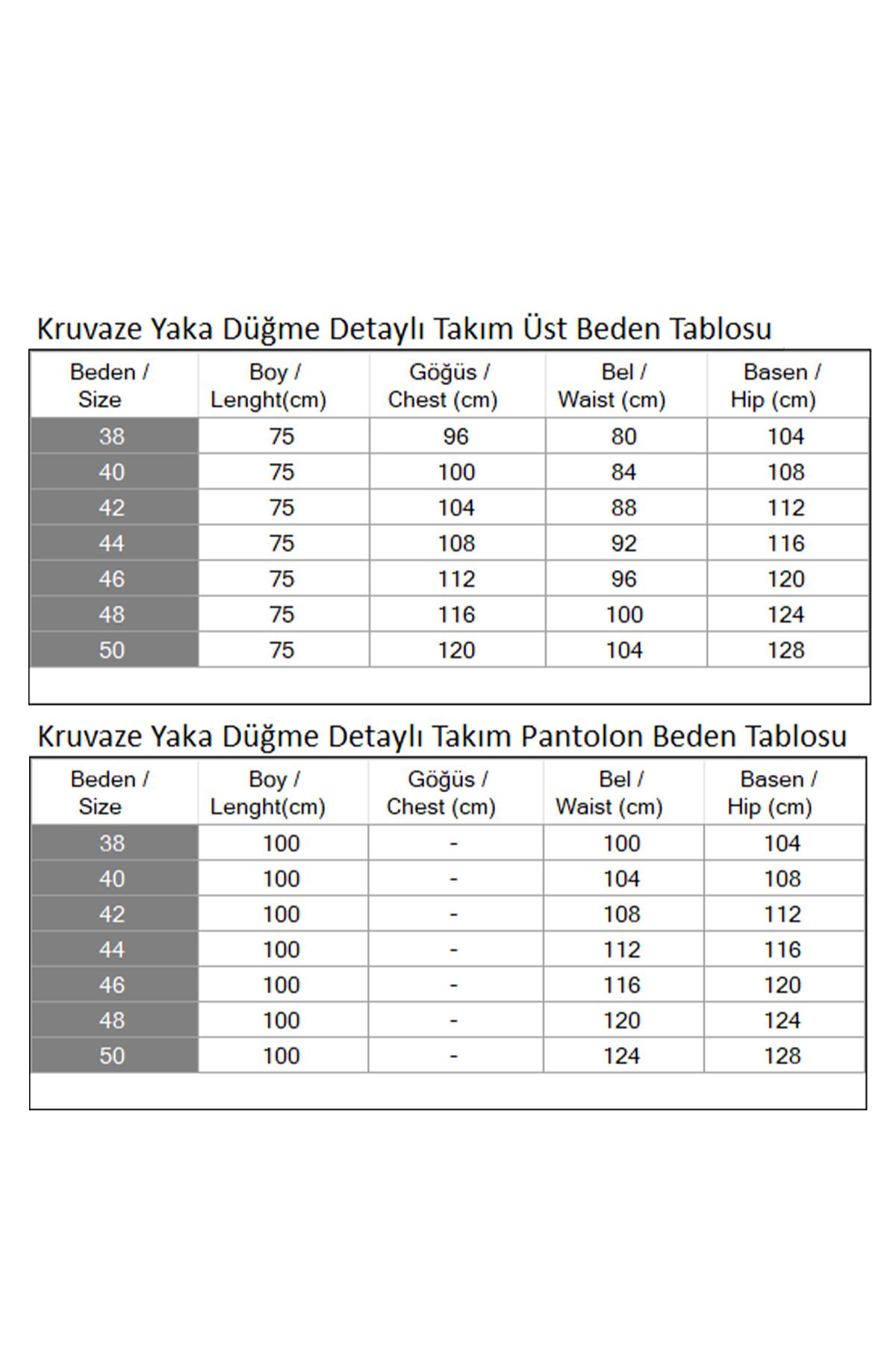 Kruvaze Yaka Düğme Detaylı Takım Siyah 19297