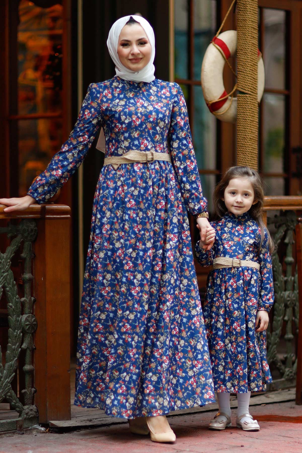 Küçük Çiçekli Anne Elbise İndigo 10479-6