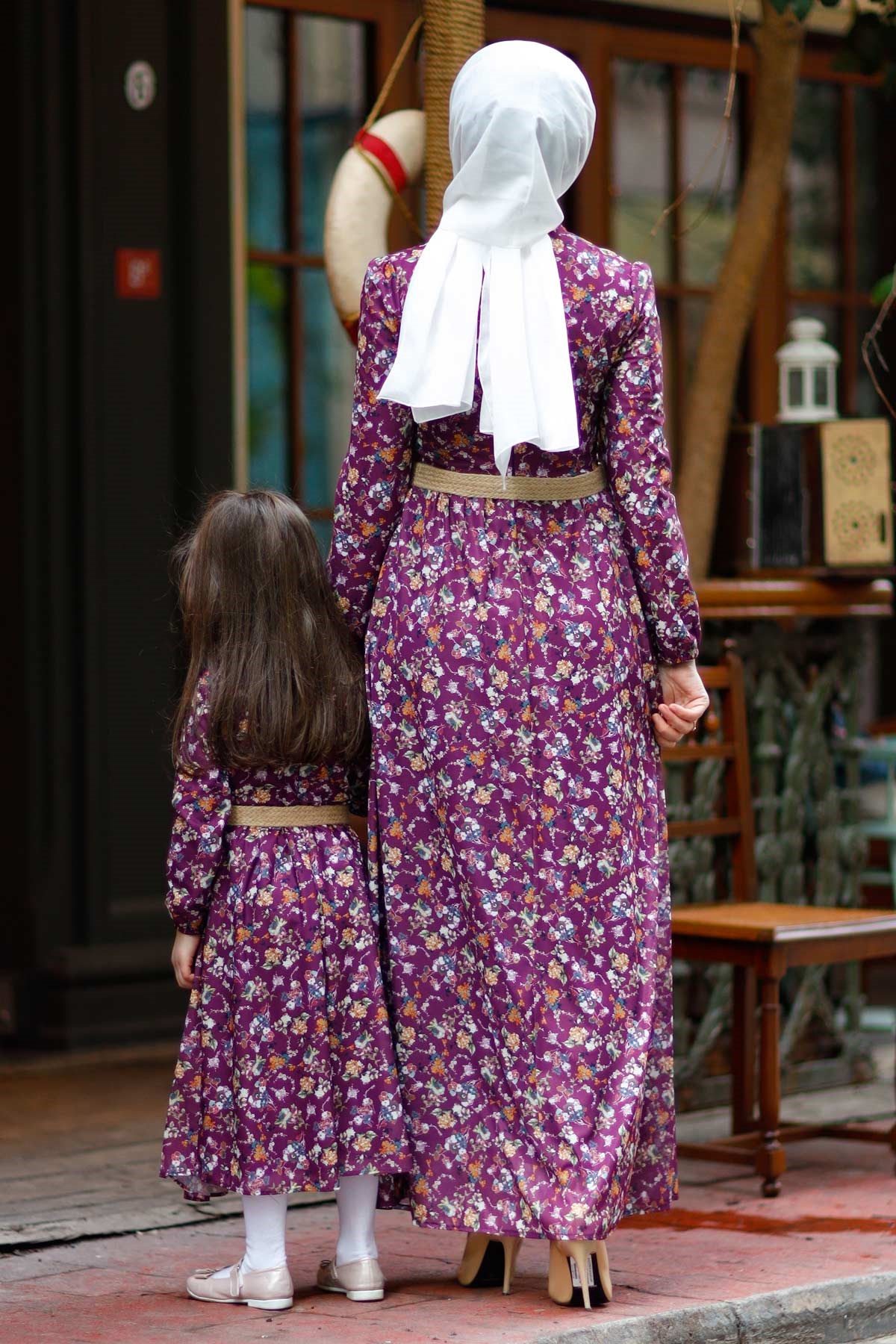 Küçük Çiçekli Anne Elbise Mürdüm 10479-6