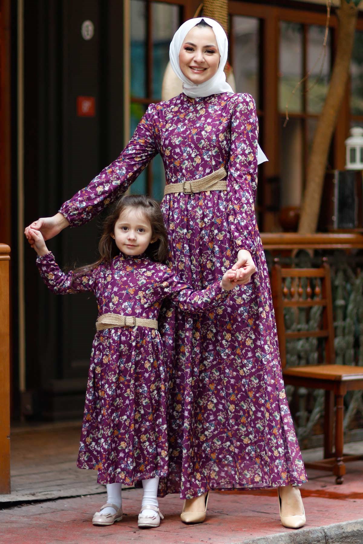 Küçük Çiçekli Anne Elbise Mürdüm 10479-6