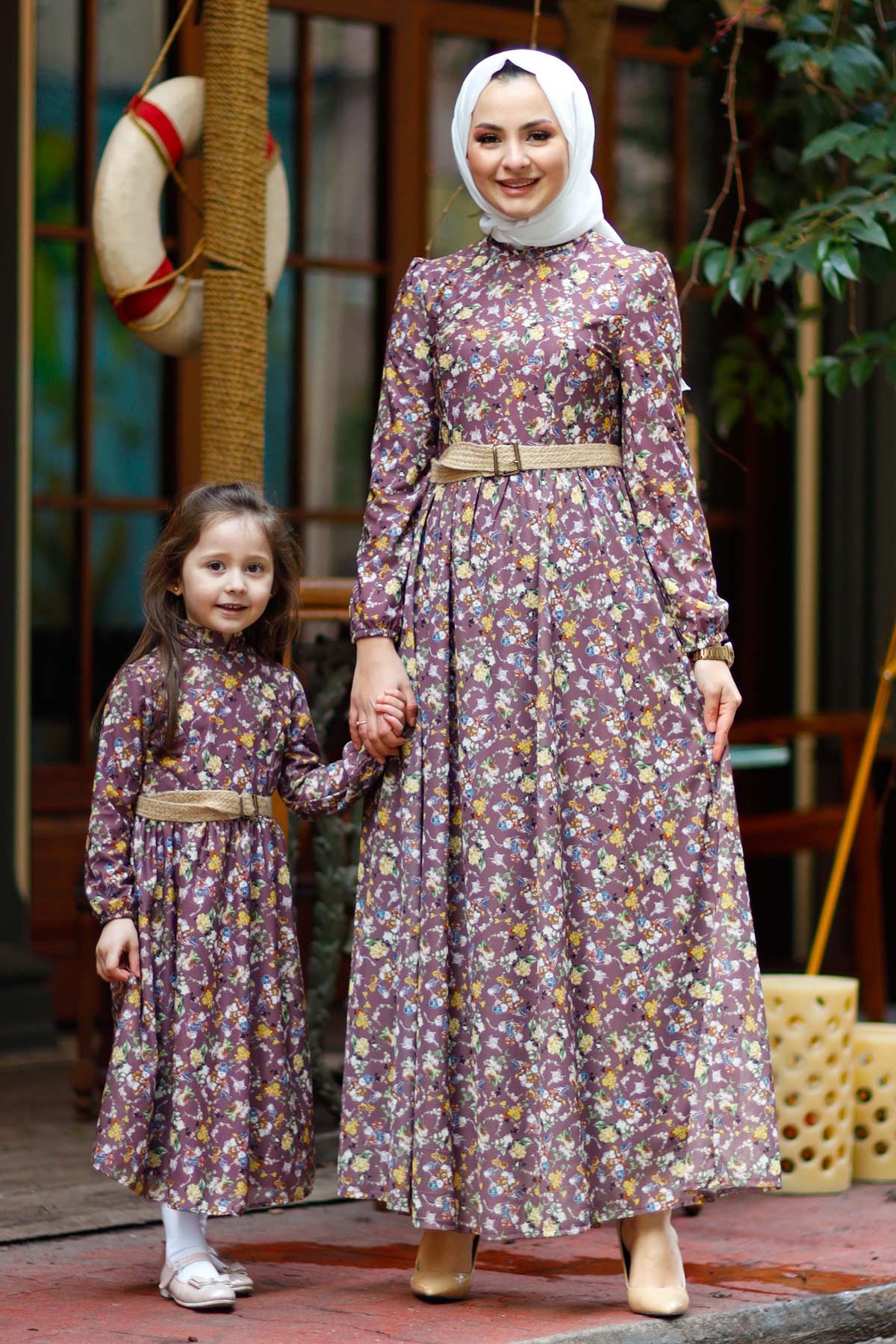 Küçük Çiçekli Çocuk Elbise Lila 10480-6