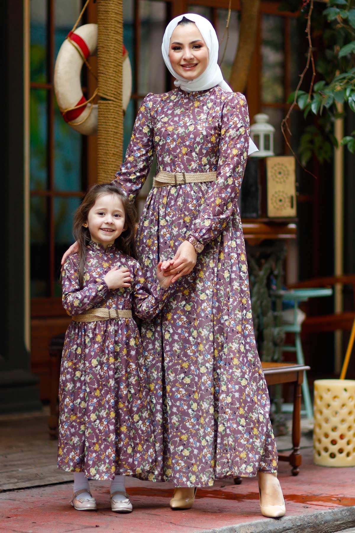 Küçük Çiçekli Çocuk Elbise Lila 10480-6