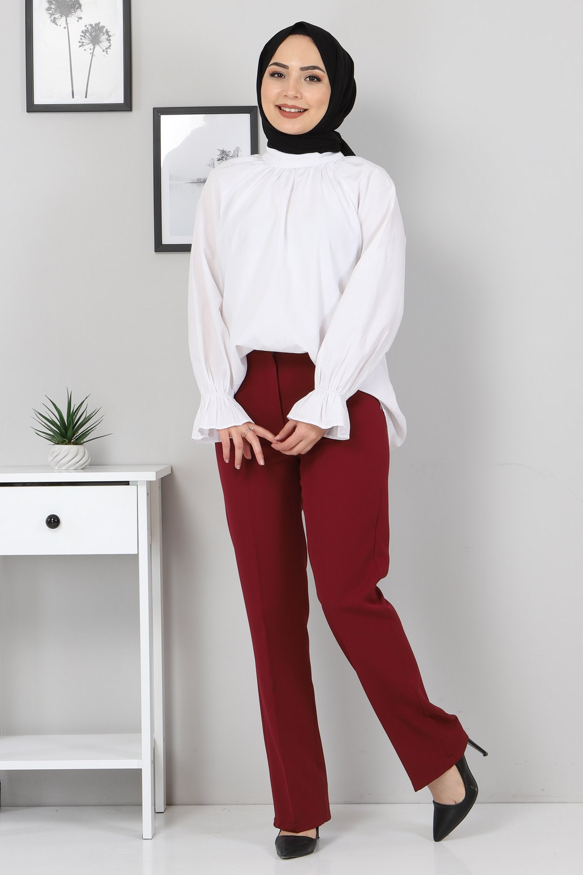 Kumaş Pantolon Bordo 8573