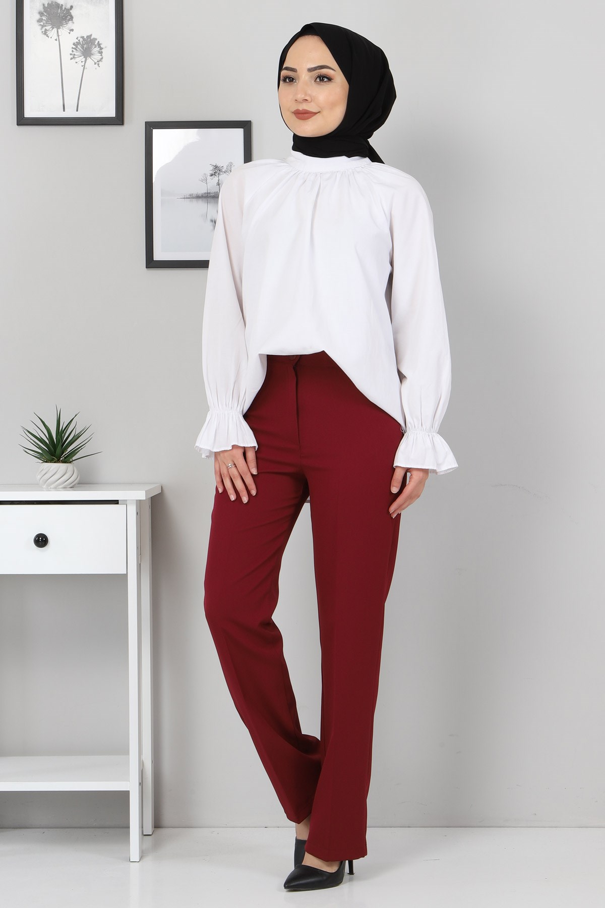 Kumaş Pantolon Bordo 8573