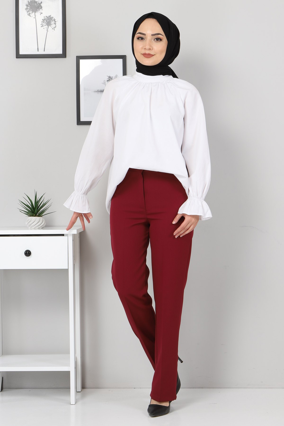 Kumaş Pantolon Bordo 8573