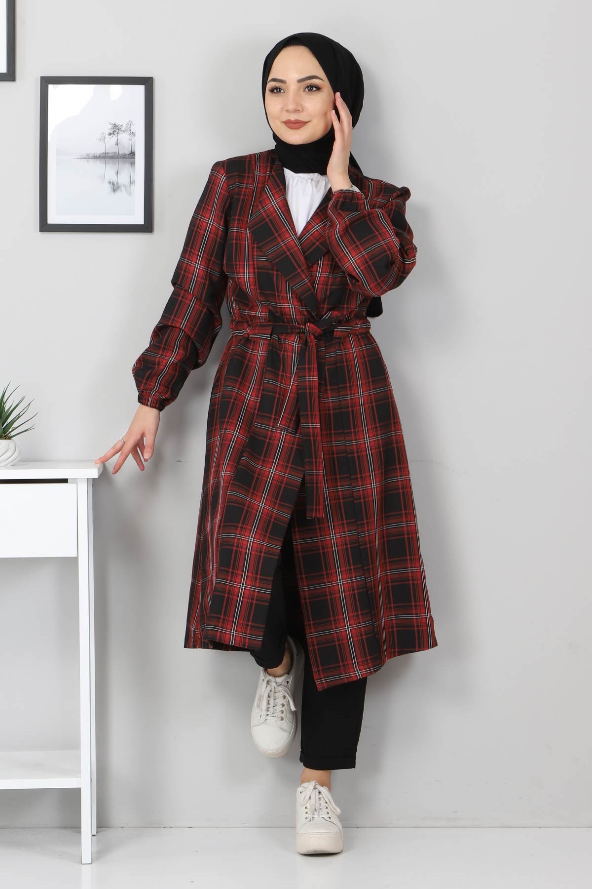 Kuşak Detaylı Kap Bordo 10769