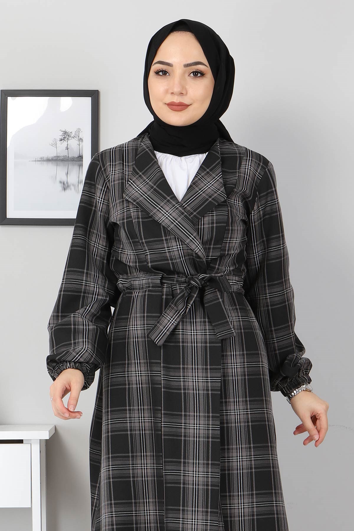 Kuşak Detaylı Kap Siyah 10769