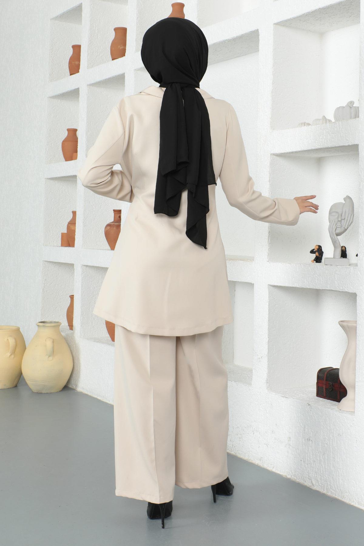 Kuşak Detaylı Takım Bej Bej MSW19106-3