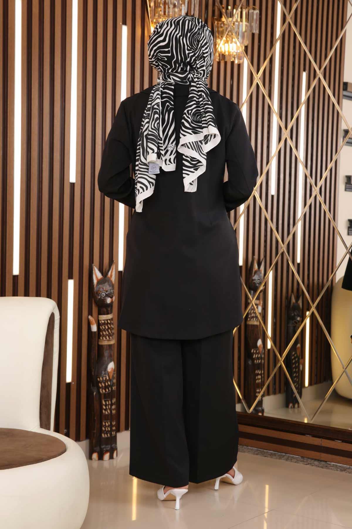 Kuşak Detaylı Takım Siyah Siyah MSW19106-1