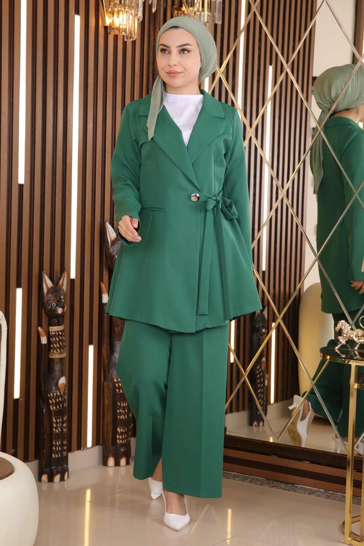 Kuşak Detaylı Takım Zümrüt Zümrüt MSW19106-4