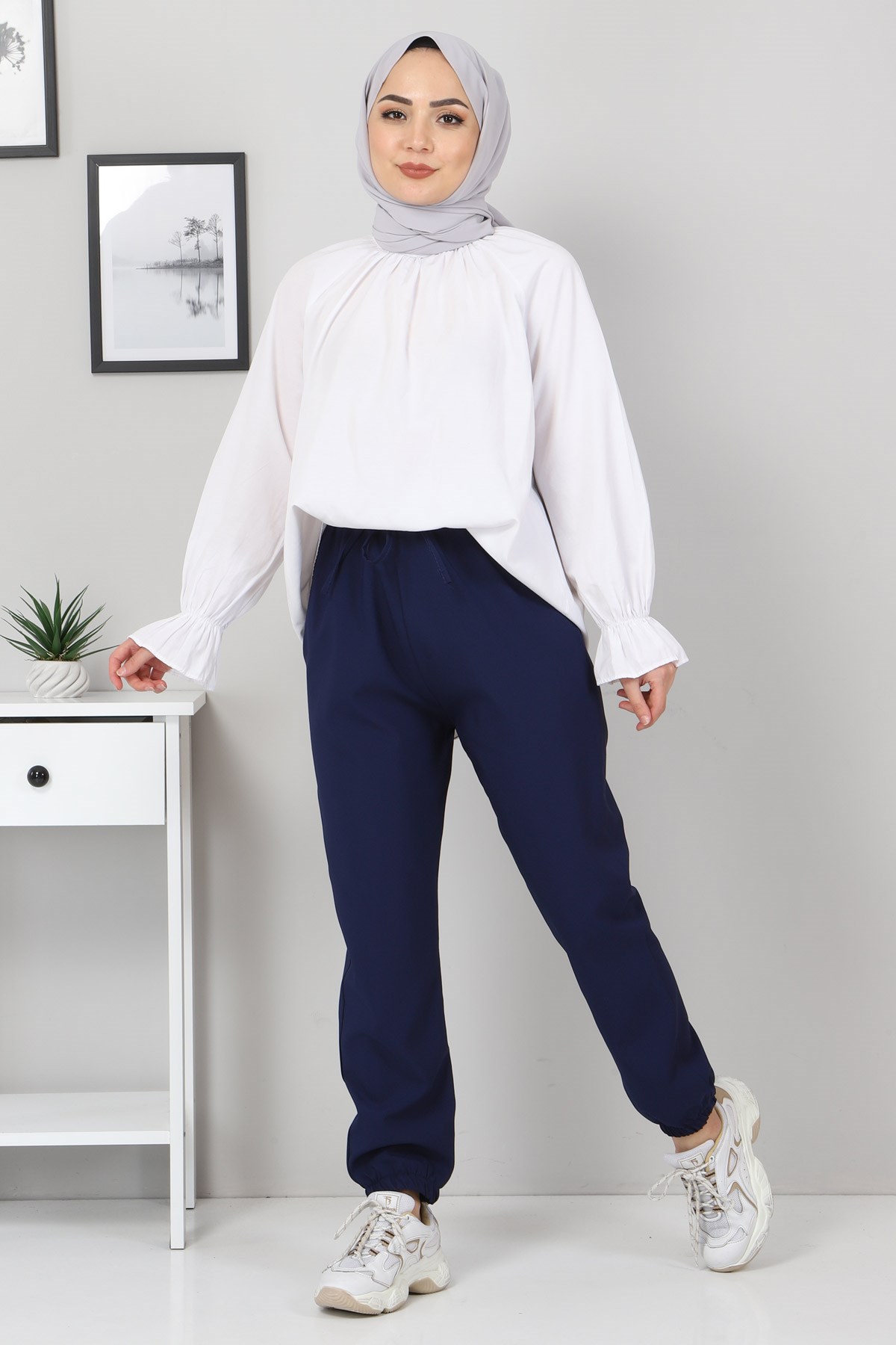 Lastik Detaylı Pantolon İndigo 10266