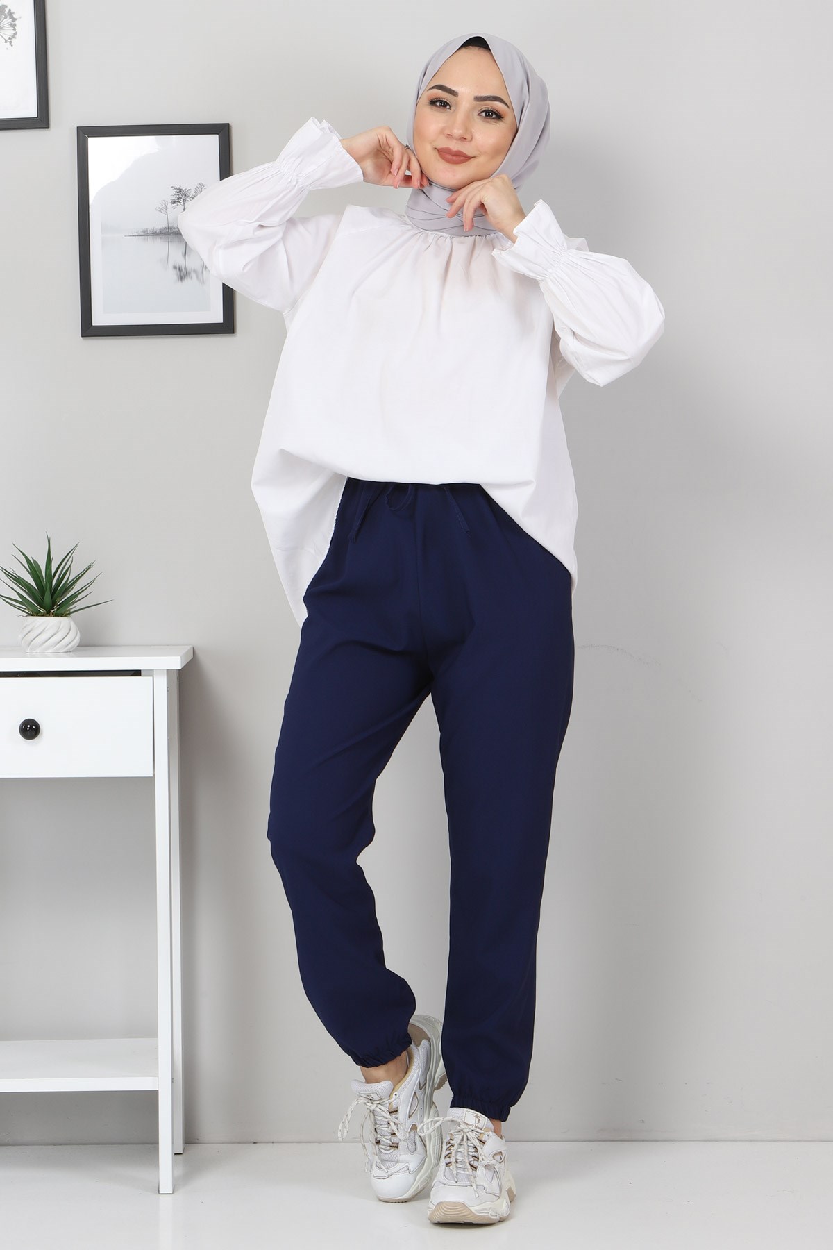 Lastik Detaylı Pantolon İndigo 10266