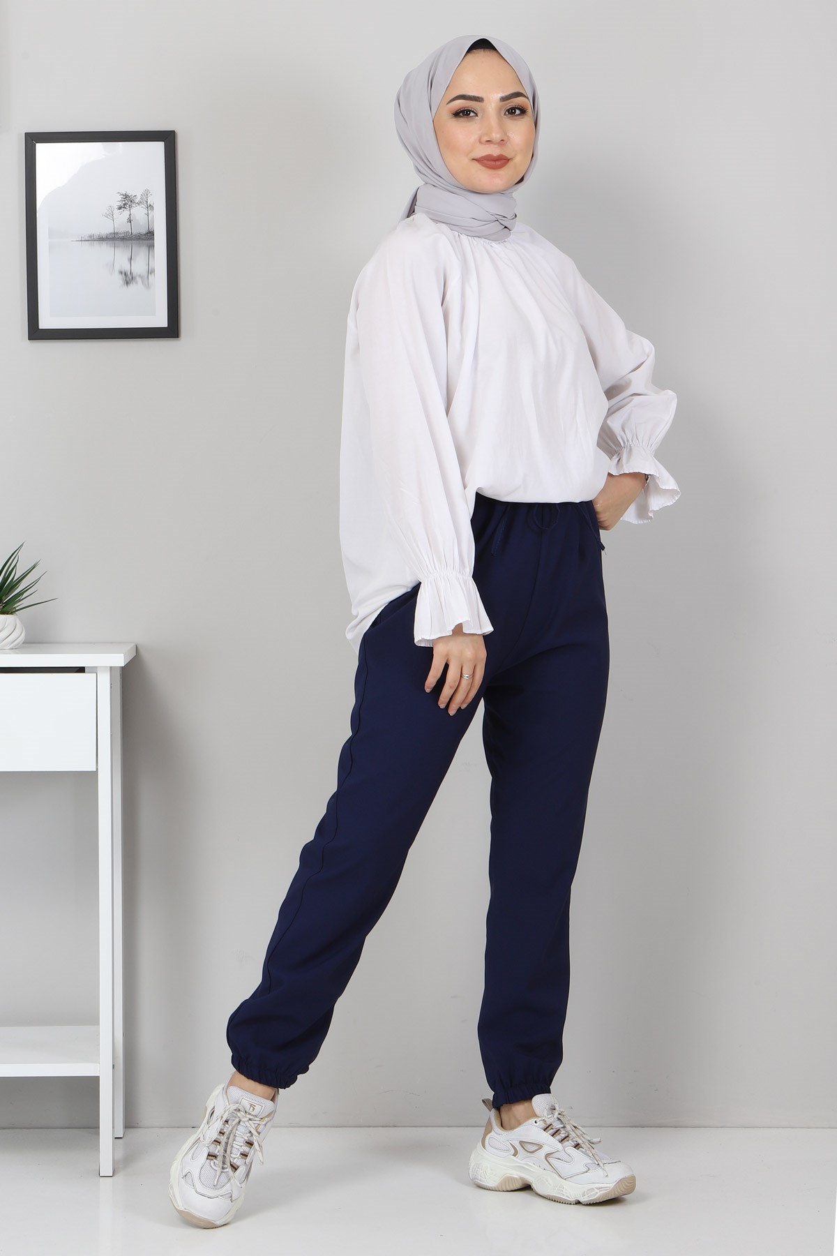Lastik Detaylı Pantolon İndigo 10266