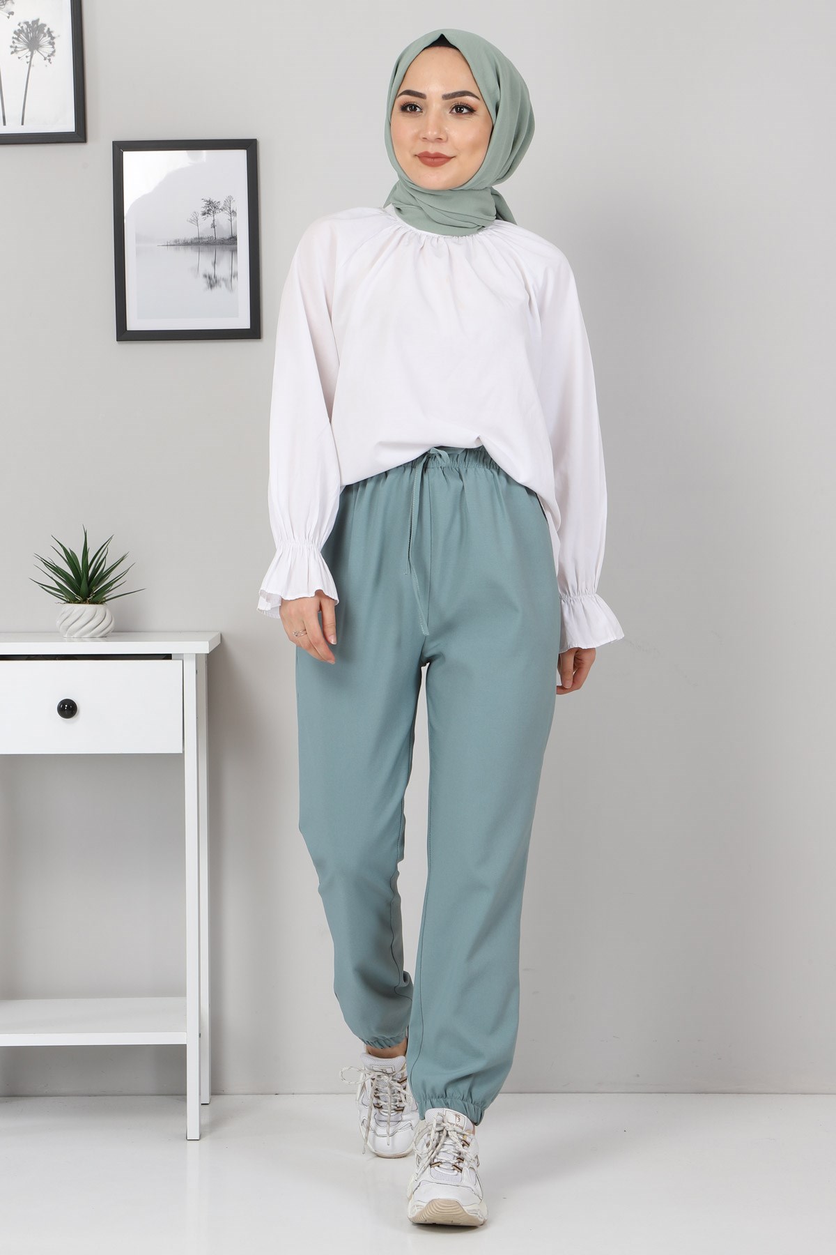 Lastik Detaylı Pantolon Mint 10266
