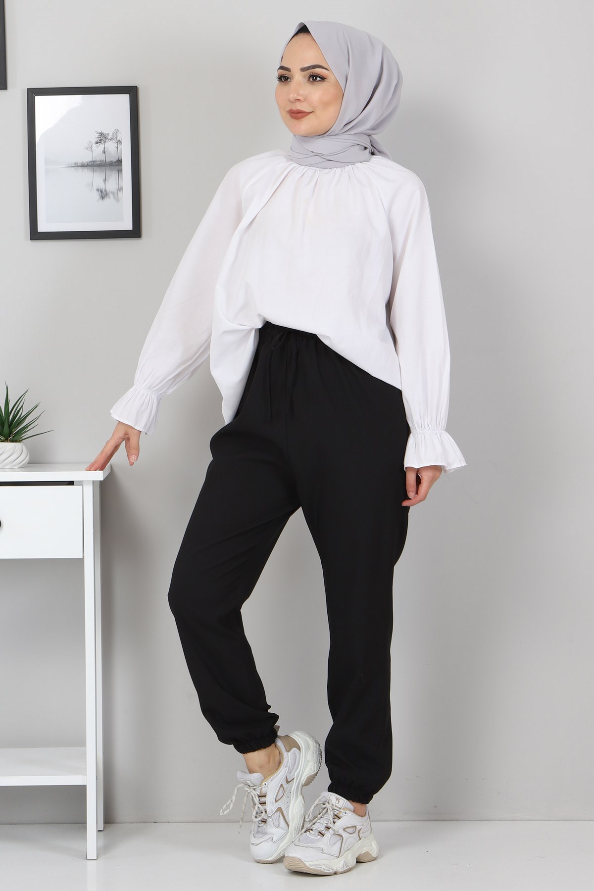 Lastik Detaylı Pantolon Siyah 10266