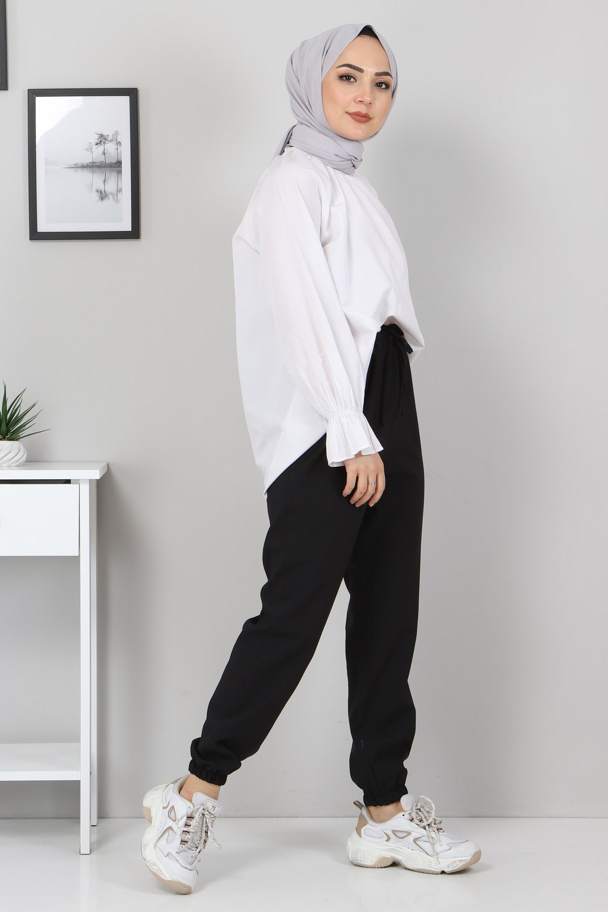 Lastik Detaylı Pantolon Siyah 10266