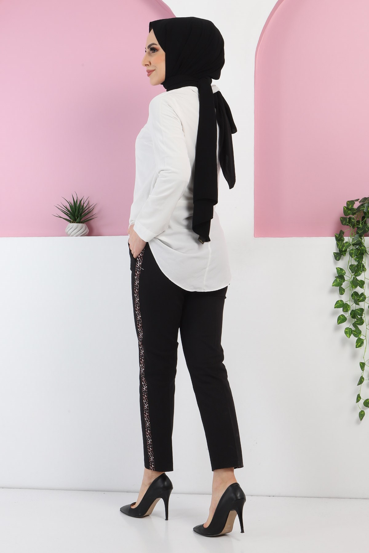 Leopar Desenli Pantolon Siyah 6019