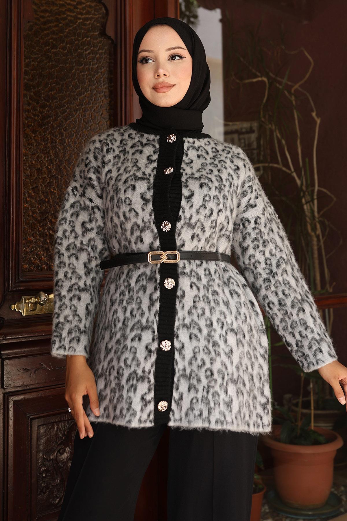 Leopar Desenli Triko Takım Gri 6147